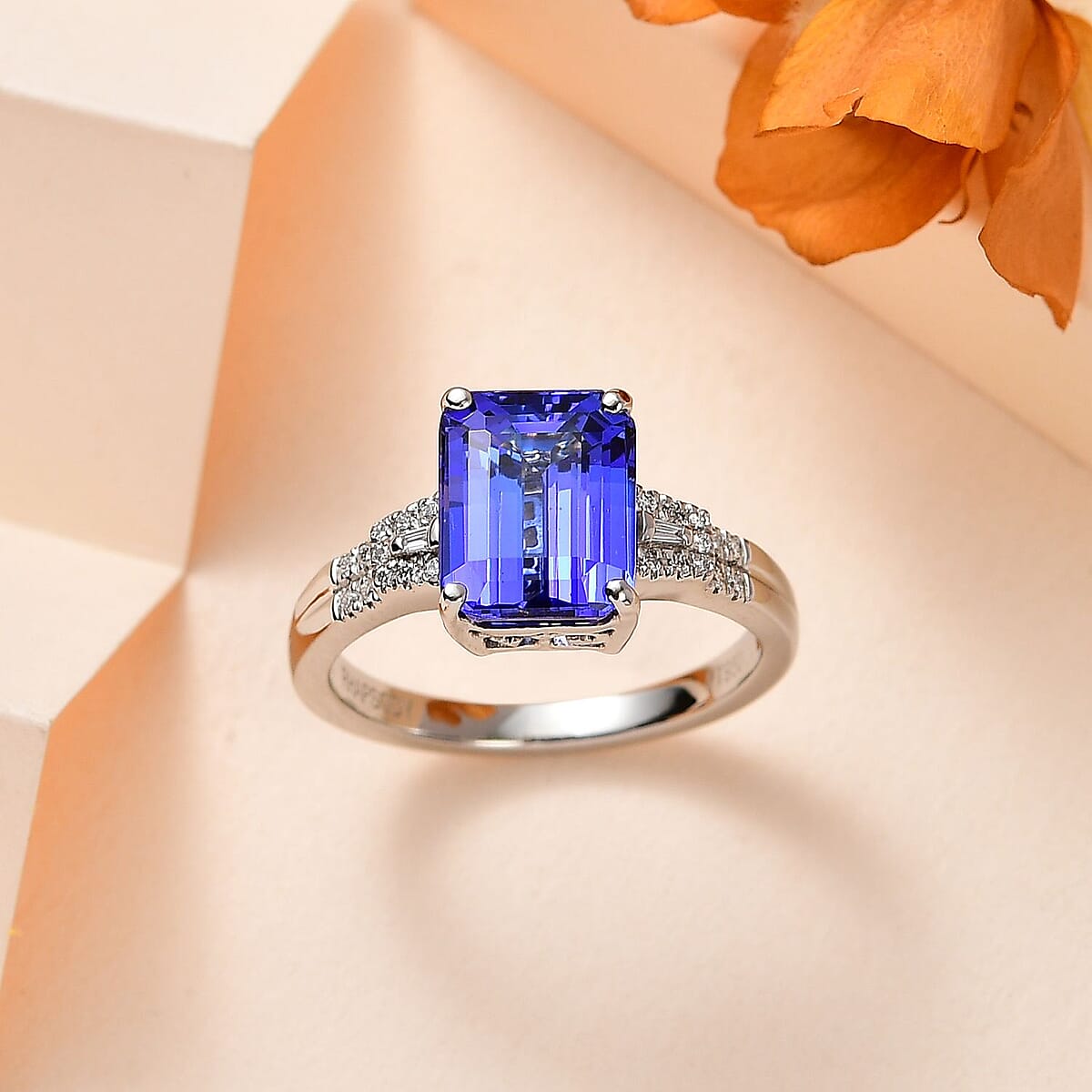 Rhapsody AAAA Tanzanite and E-F VS Diamond 4.10 ctw Statement Ring in 950 Platinum (Size 8.0) 5.90 Grams image number 1