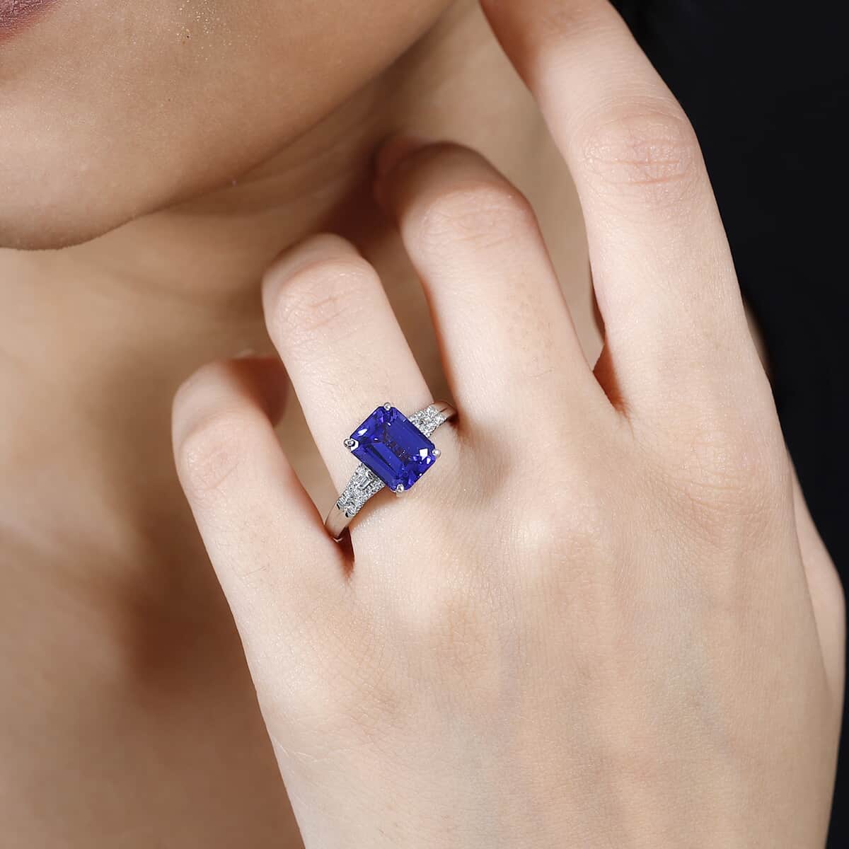 Rhapsody AAAA Tanzanite and E-F VS Diamond 4.10 ctw Statement Ring in 950 Platinum (Size 9.0) 5.90 Grams image number 2