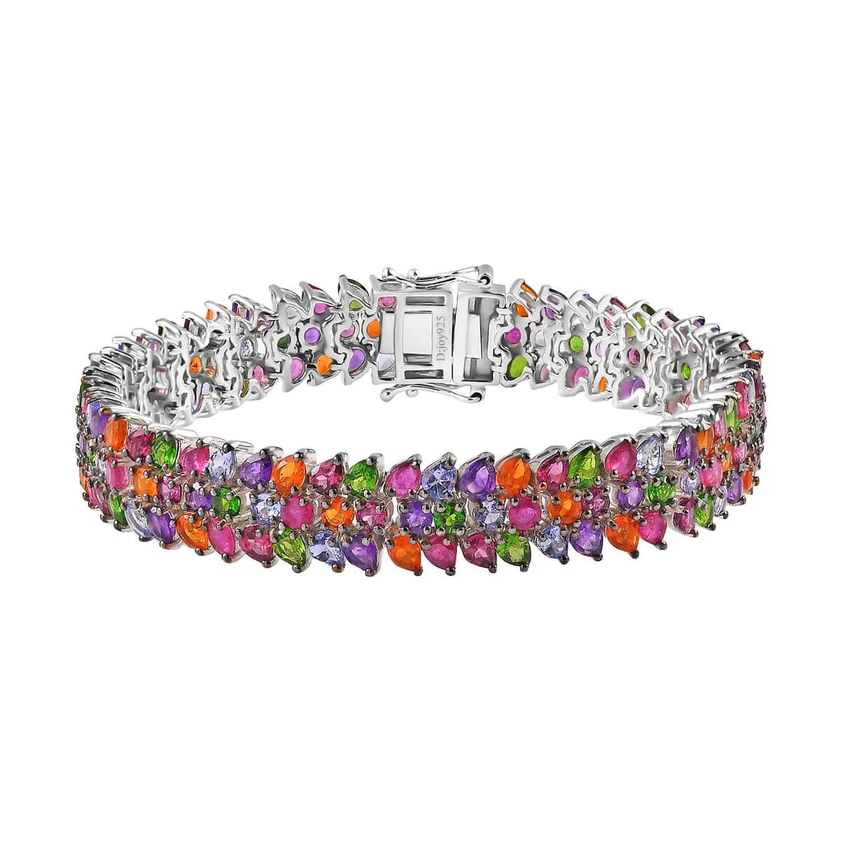 Multi Gemstone 3 Row Bracelet in Platinum Over Sterling Silver (7.25 In) 23.65 ctw image number 0