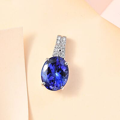 Rhapsody 950 Platinum AAAA Tanzanite and E-F VS Diamond Statement Pendant 3.90 ctw