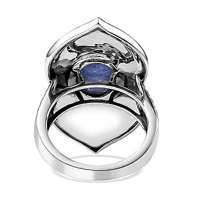 Indian Artistry Tanzanite Carved 4.75 ctw Filigree Ring in Sterling Silver (Size 10.0)