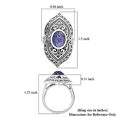 Indian Artistry Tanzanite Carved 4.75 ctw Filigree Ring in Sterling Silver (Size 10.0)