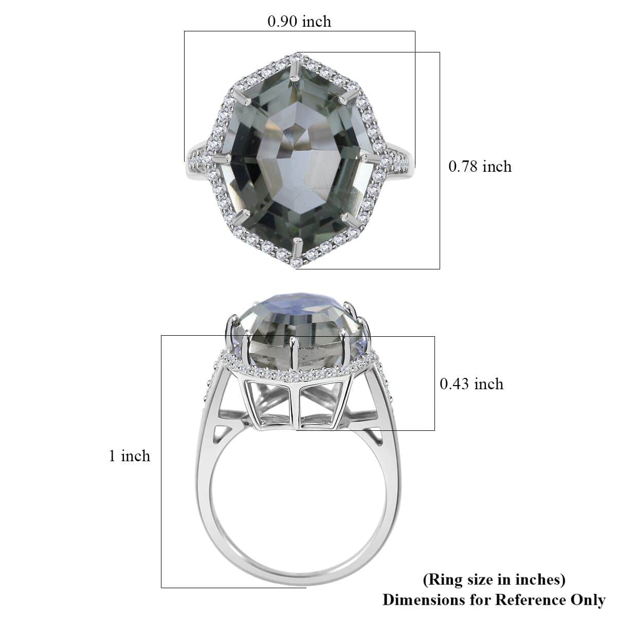 Fancy Cut Montezuma Prasiolite and White Zircon Halo Ring in Platinum Over Sterling Silver (Size 6.0) 10.50 ctw image number 4
