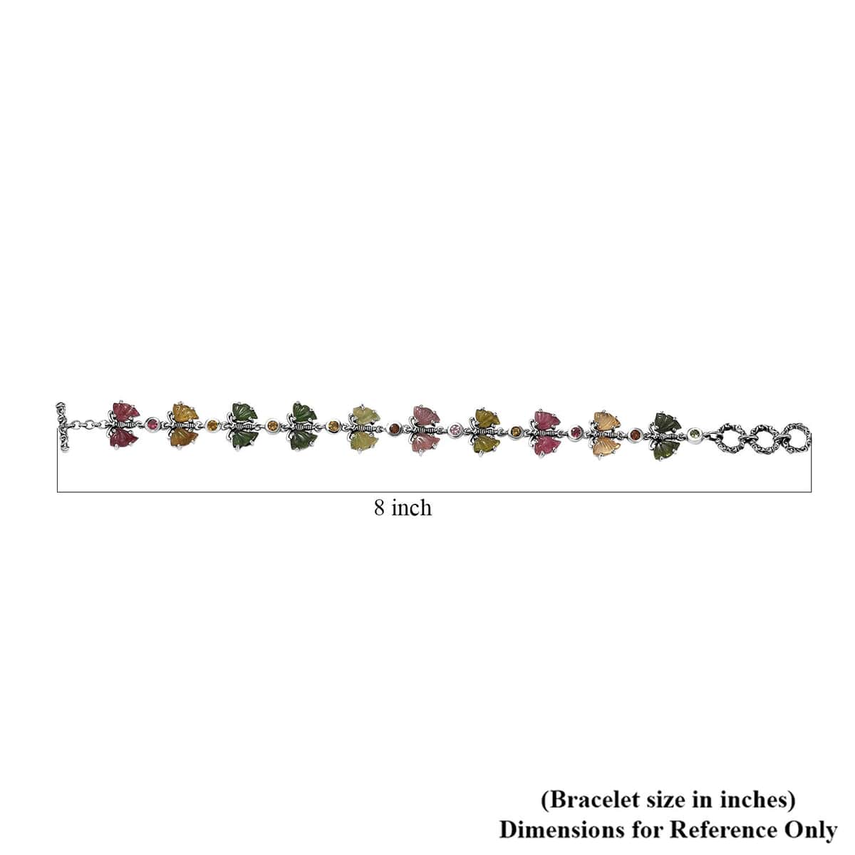 Indian Artistry Multi-Tourmaline Carved 16.40 ctw Butterfly Bracelet in Sterling Silver (6.50-8.0In) image number 4