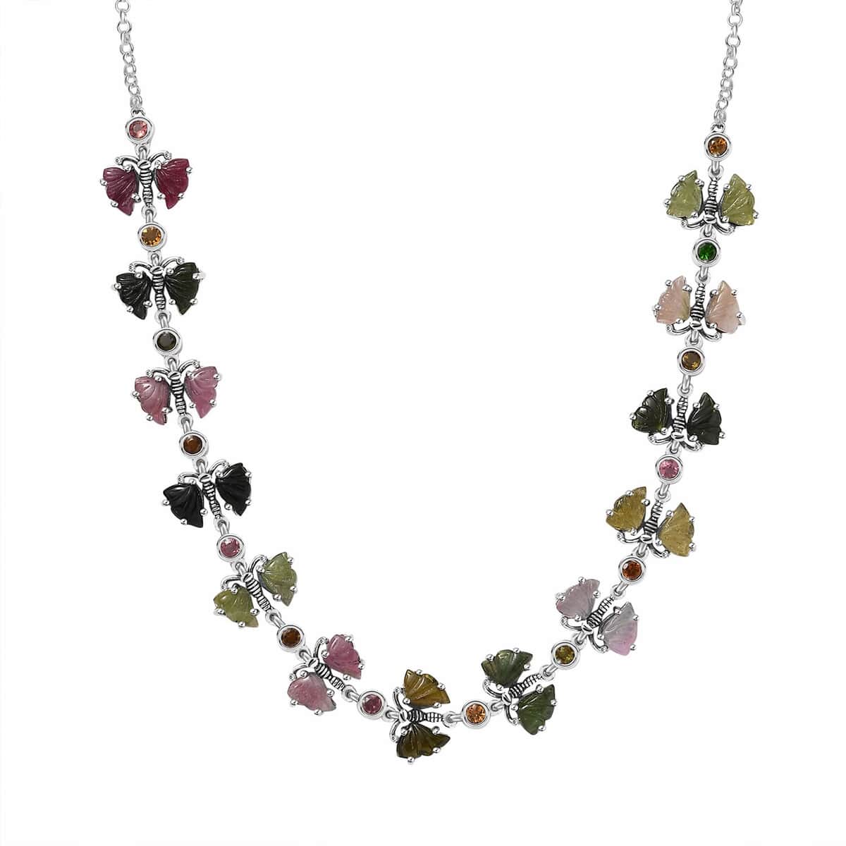 Indian Artistry Multi-Tourmaline Carved 18.75 ctw Butterfly Necklace in Sterling Silver 18-20 Inches image number 0