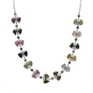 Indian Artistry Multi-Tourmaline Carved 18.75 ctw Butterfly Necklace in Sterling Silver 18-20 Inches