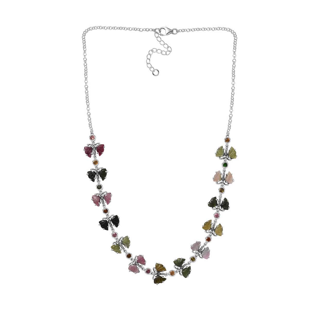 Indian Artistry Multi-Tourmaline Carved 18.75 ctw Butterfly Necklace in Sterling Silver 18-20 Inches image number 3