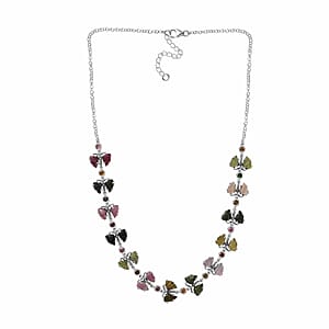 Indian Artistry Multi-Tourmaline Carved 18.75 ctw Butterfly Necklace in Sterling Silver 18-20 Inches