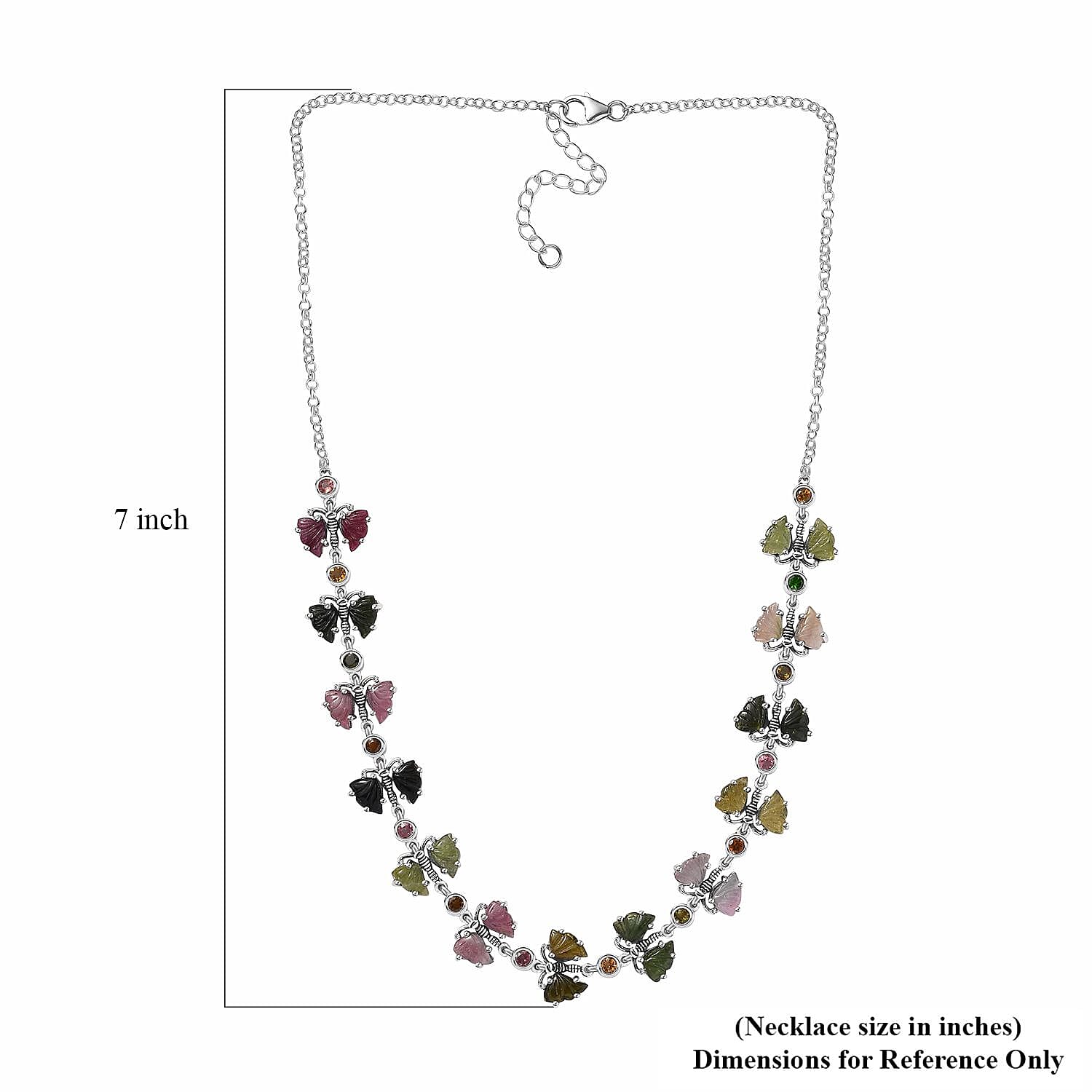 Indian Artistry Multi-Tourmaline Carved 18.75 ctw Butterfly Necklace in Sterling Silver 18-20 Inches