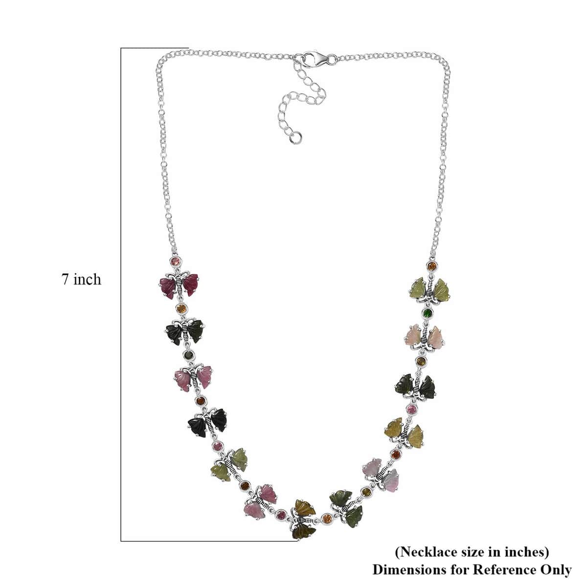 Indian Artistry Multi-Tourmaline Carved 18.75 ctw Butterfly Necklace in Sterling Silver 18-20 Inches image number 5