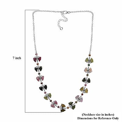 Indian Artistry Multi-Tourmaline Carved 18.75 ctw Butterfly Necklace in Sterling Silver 18-20 Inches