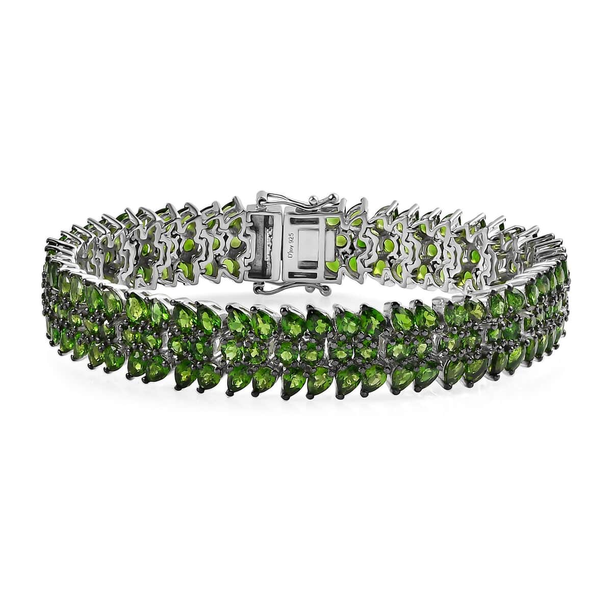 Chrome Diopside Crown Prestige 3 Row Bracelet in Platinum Over Sterling Silver (6.50 In) 19.40 ctw image number 0