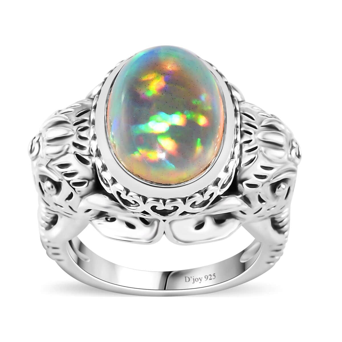 Indian Artistry Ethiopian Welo Opal 4.20 ctw Elephant Ring in Sterling Silver (Size 10.0) image number 0