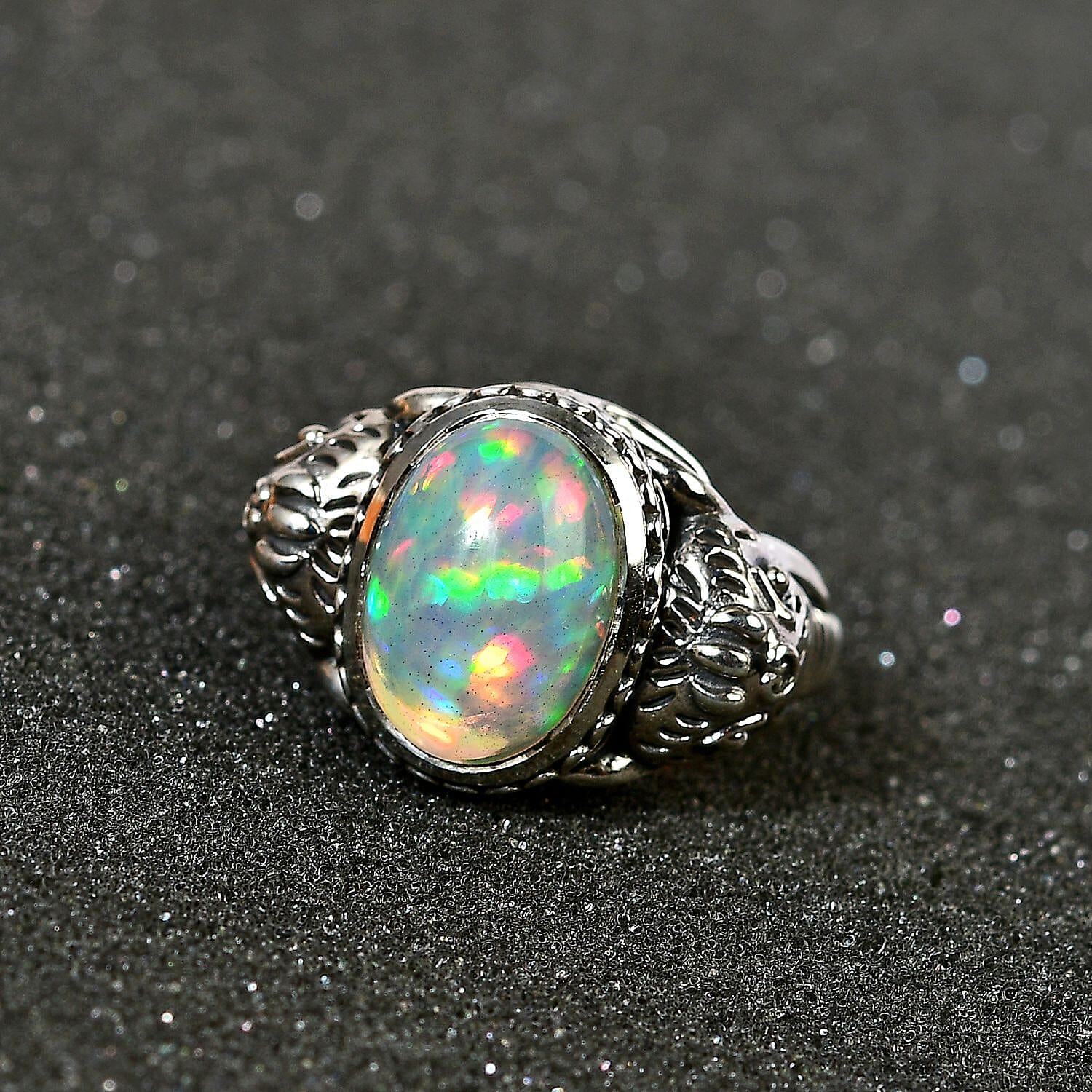 Indian Artistry Ethiopian Welo Opal 4.20 ctw Elephant Ring in Sterling Silver (Size 10.0)