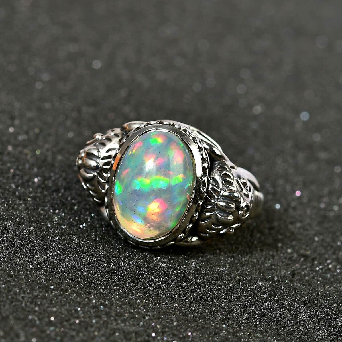 Indian Artistry Ethiopian Welo Opal 4.20 ctw Elephant Ring in Sterling Silver (Size 10.0) image number 2