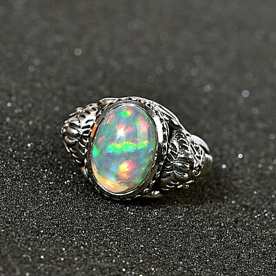 Indian Artistry Ethiopian Welo Opal 4.20 ctw Elephant Ring in Sterling Silver (Size 10.0)