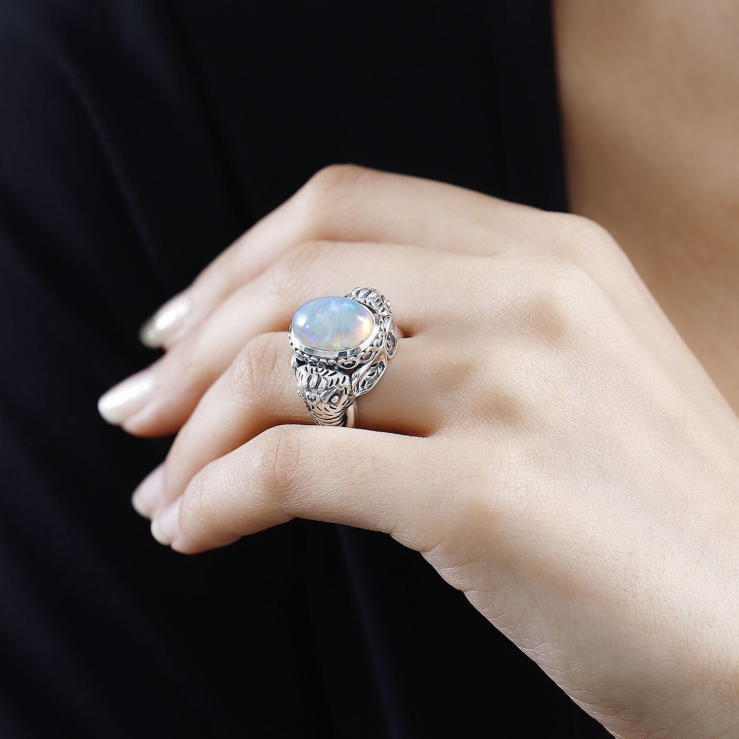 Indian Artistry Ethiopian Welo Opal 4.20 ctw Elephant Ring in Sterling Silver (Size 10.0)