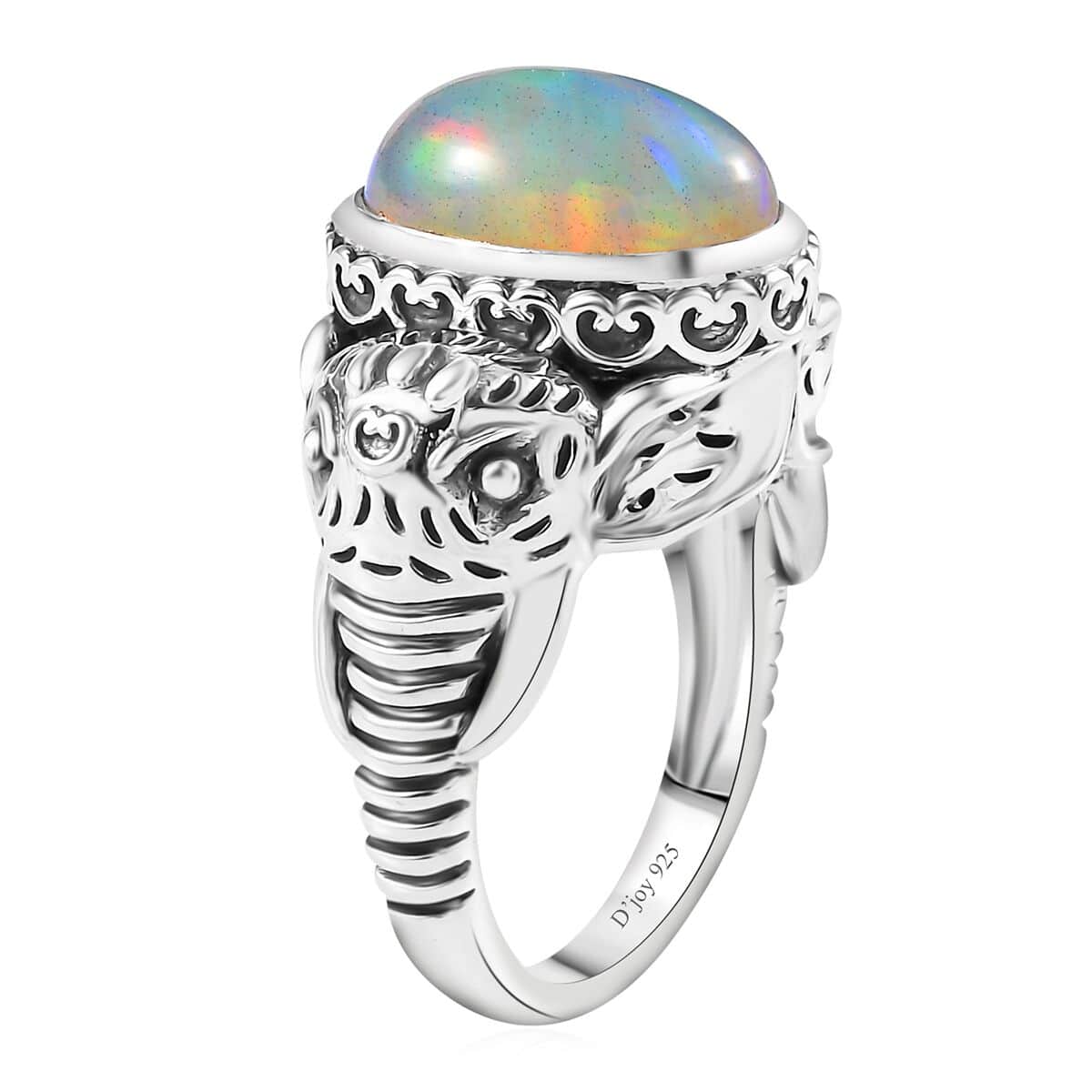 Indian Artistry Ethiopian Welo Opal 4.20 ctw Elephant Ring in Sterling Silver (Size 10.0) image number 4