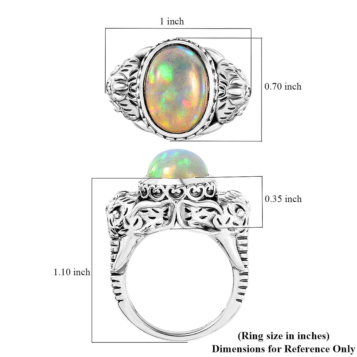 Indian Artistry Ethiopian Welo Opal 4.20 ctw Elephant Ring in Sterling Silver (Size 10.0)
