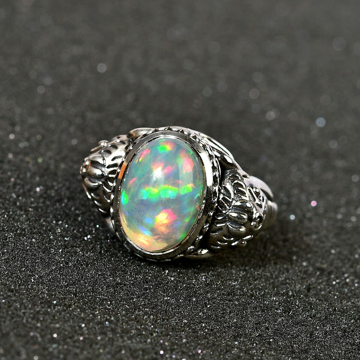 Indian Artistry Ethiopian Welo Opal 4.20 ctw Elephant Ring in Sterling Silver (Size 6.0) image number 2