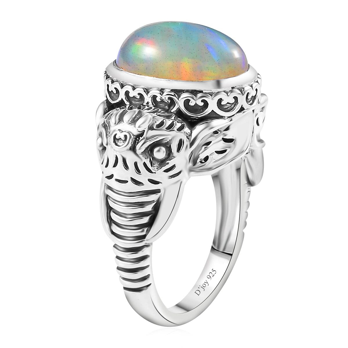 Indian Artistry Ethiopian Welo Opal 4.20 ctw Elephant Ring in Sterling Silver (Size 6.0) image number 4