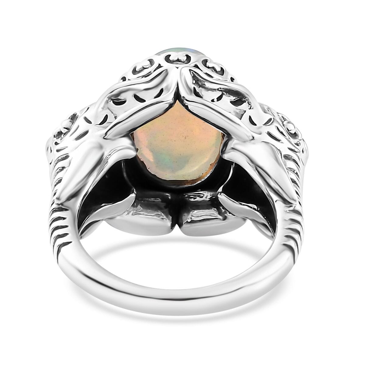 Indian Artistry Ethiopian Welo Opal 4.20 ctw Elephant Ring in Sterling Silver (Size 6.0) image number 5