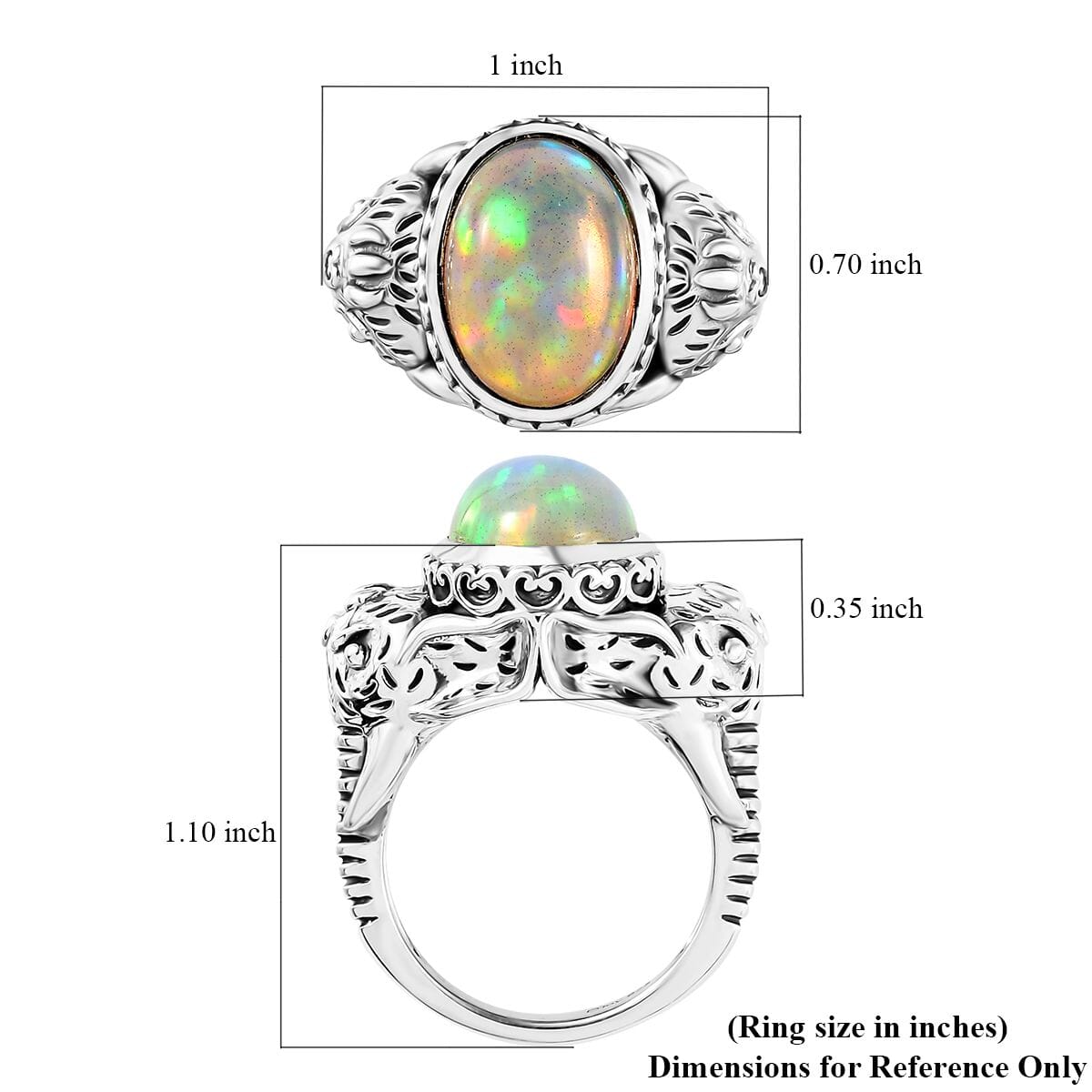 Indian Artistry Ethiopian Welo Opal 4.20 ctw Elephant Ring in Sterling Silver (Size 6.0) image number 6
