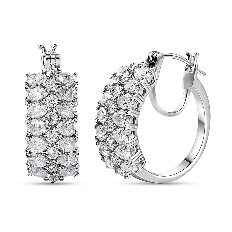 Moissanite Hoop Earrings in Platinum Over Sterling Silver 5.20 ctw