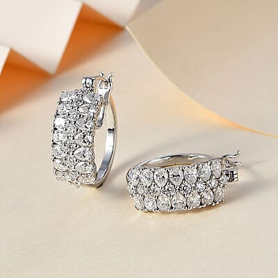 Moissanite Hoop Earrings in Platinum Over Sterling Silver 5.20 ctw