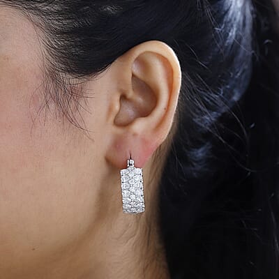 Moissanite Hoop Earrings in Platinum Over Sterling Silver 5.20 ctw