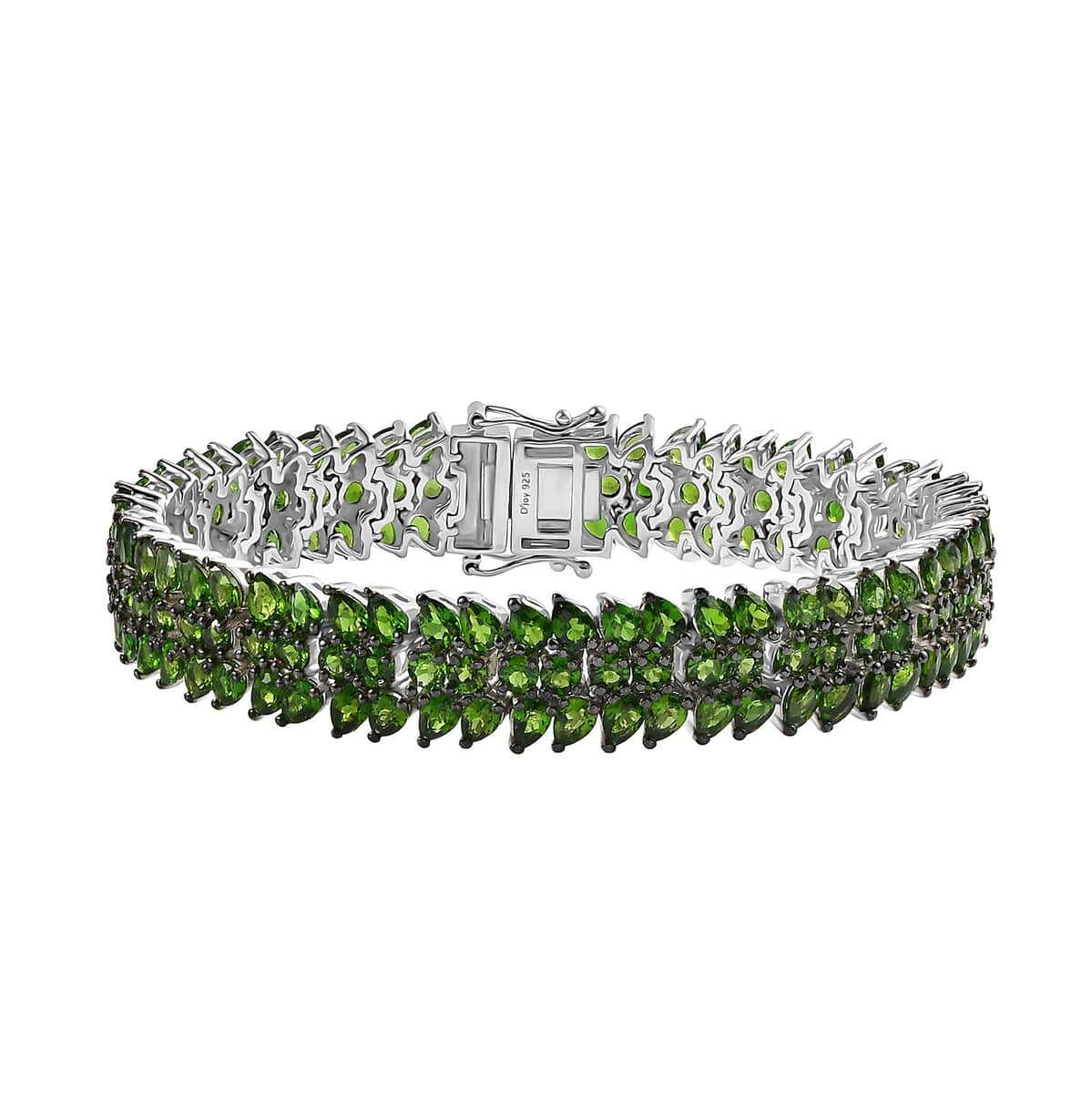 Chrome Diopside 3 Row Bracelet in Platinum Over Sterling Silver (7.25 In) 22.00 ctw image number 0