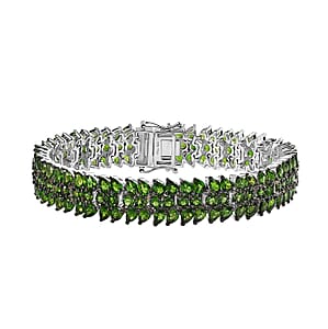 Chrome Diopside Crown Prestige 3 Row Bracelet in Platinum Over Sterling Silver (7.25 In) 22.00 ctw