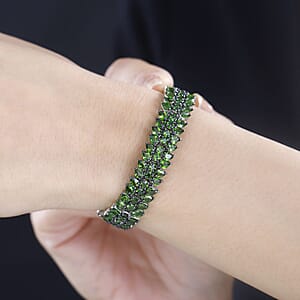 Chrome Diopside Crown Prestige 3 Row Bracelet in Platinum Over Sterling Silver (7.25 In) 22.00 ctw