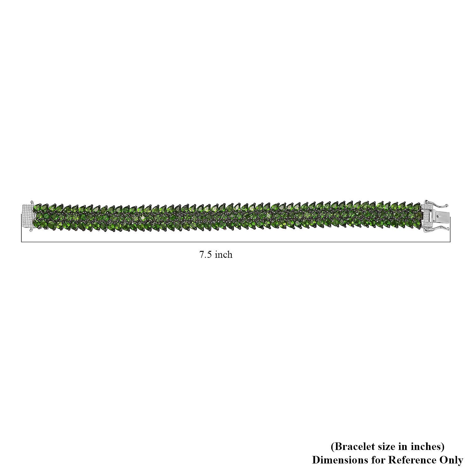 Chrome Diopside Crown Prestige 3 Row Bracelet in Platinum Over Sterling Silver (7.25 In) 22.00 ctw