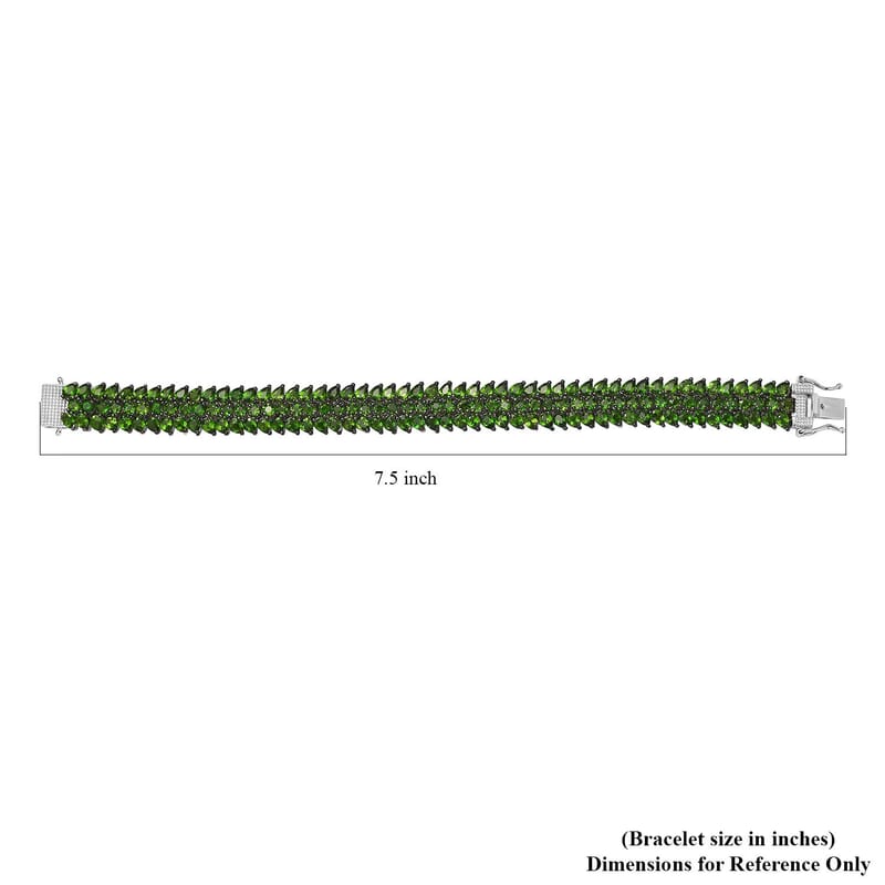 Chrome Diopside Crown Prestige 3 Row Bracelet in Platinum Over Sterling Silver (7.25 In) 22.00 ctw