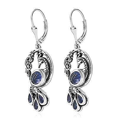 Indian Artistry Tanzanite Carved 4.80 ctw Peacock Earrings in Sterling Silver