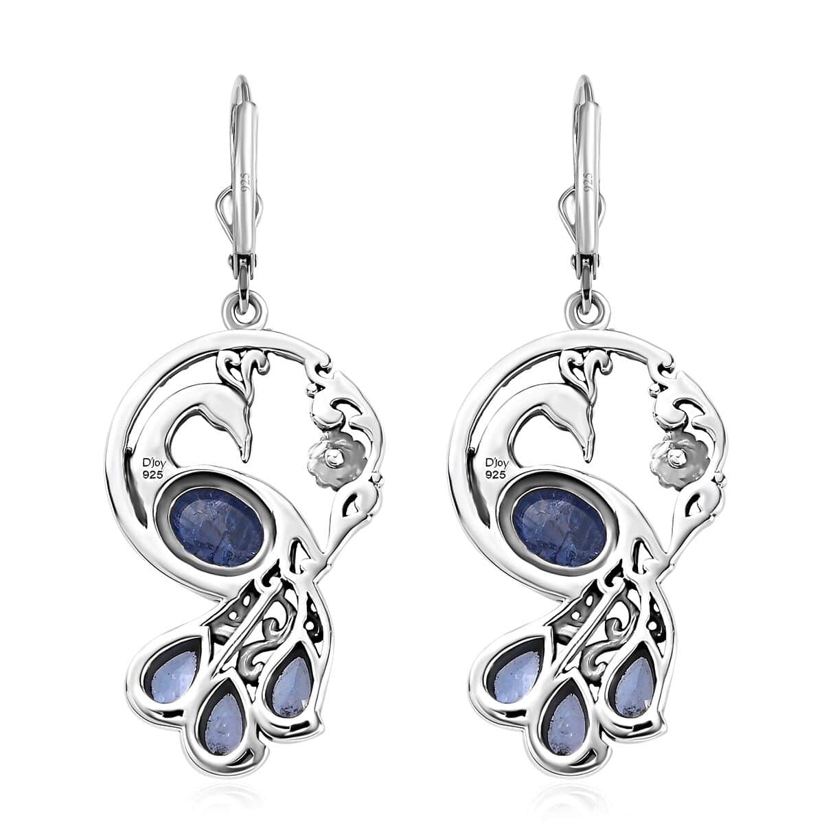 Indian Artistry Tanzanite Carved 4.80 ctw Peacock Earrings in Sterling Silver image number 4