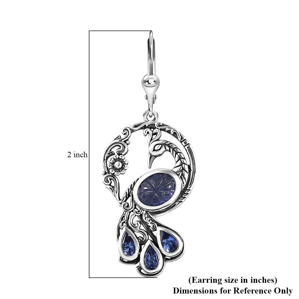 Indian Artistry Tanzanite Carved 4.80 ctw Peacock Earrings in Sterling Silver image number 5