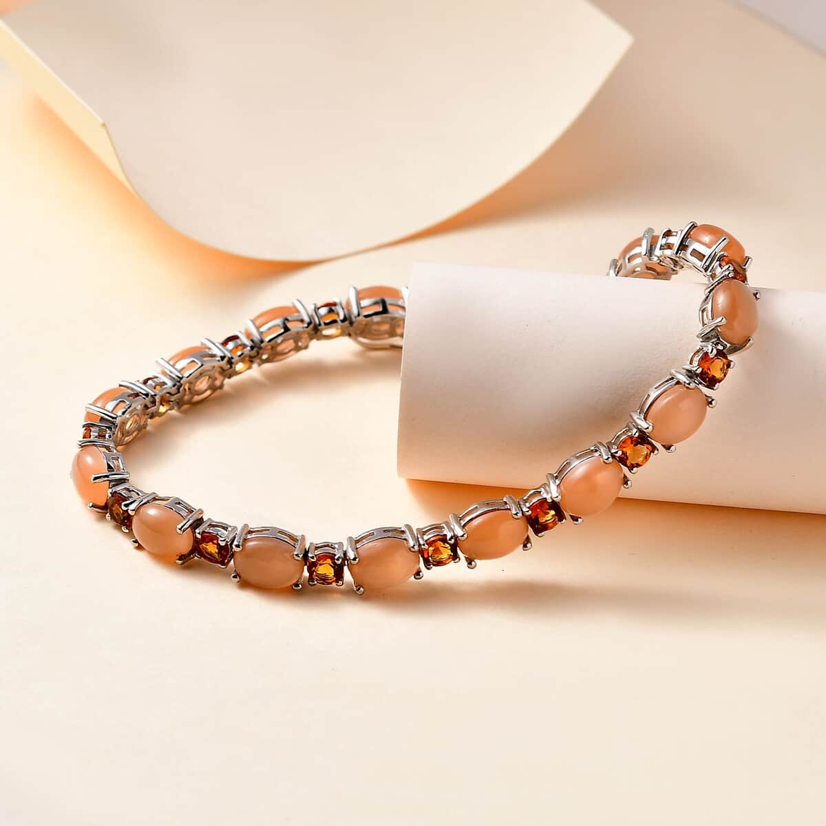 Peach Moonstone, Santa Ana Madeira Citrine Bracelet in Platinum Over Sterling Silver (7.25 In) 20.90 ctw image number 1