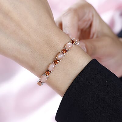 Peach Moonstone and Santa Ana Madeira Citrine Bracelet in Platinum Over Sterling Silver (7.25 In) 20.90 ctw
