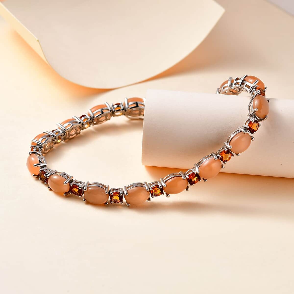 Peach Moonstone and Santa Ana Madeira Citrine Bracelet in Platinum Over Sterling Silver (6.50 In) 19.20 ctw image number 1