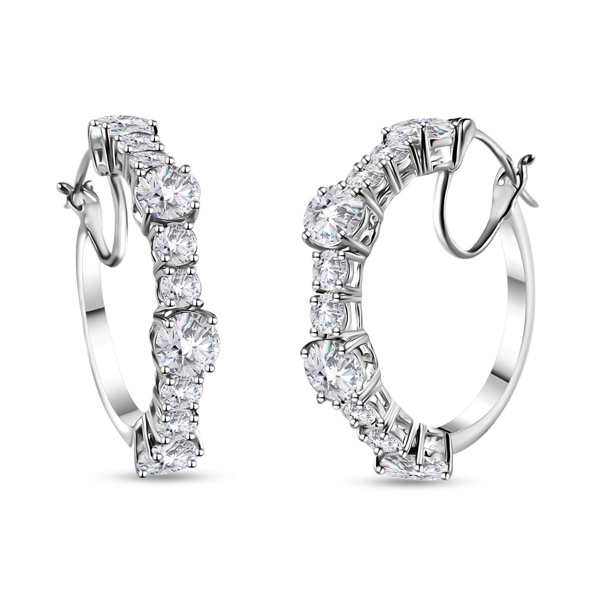 White Topaz Hoop Earrings in Platinum Over Sterling Silver 12.00 ctw image number 0
