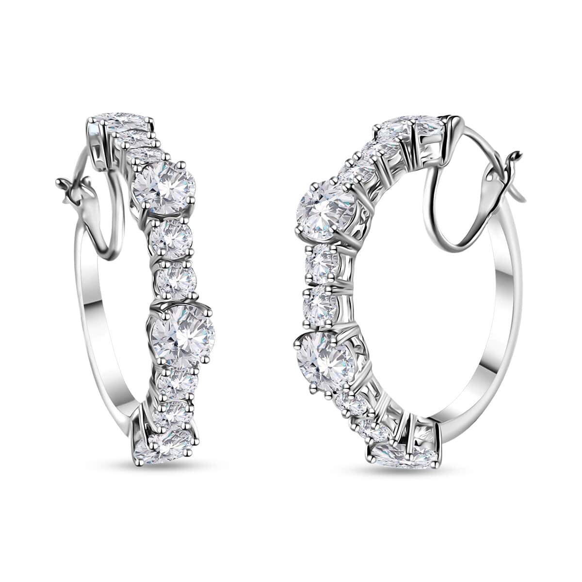 TLV White Topaz Hoop EarringS in Platinum Over Sterling Silver 12.00 ctw image number 0