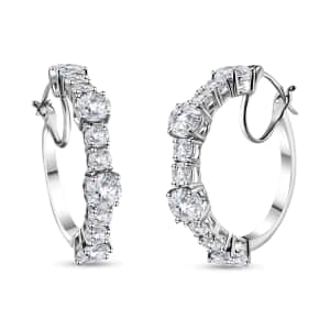 White Topaz Hoop Earrings in Platinum Over Sterling Silver 12.00 ctw