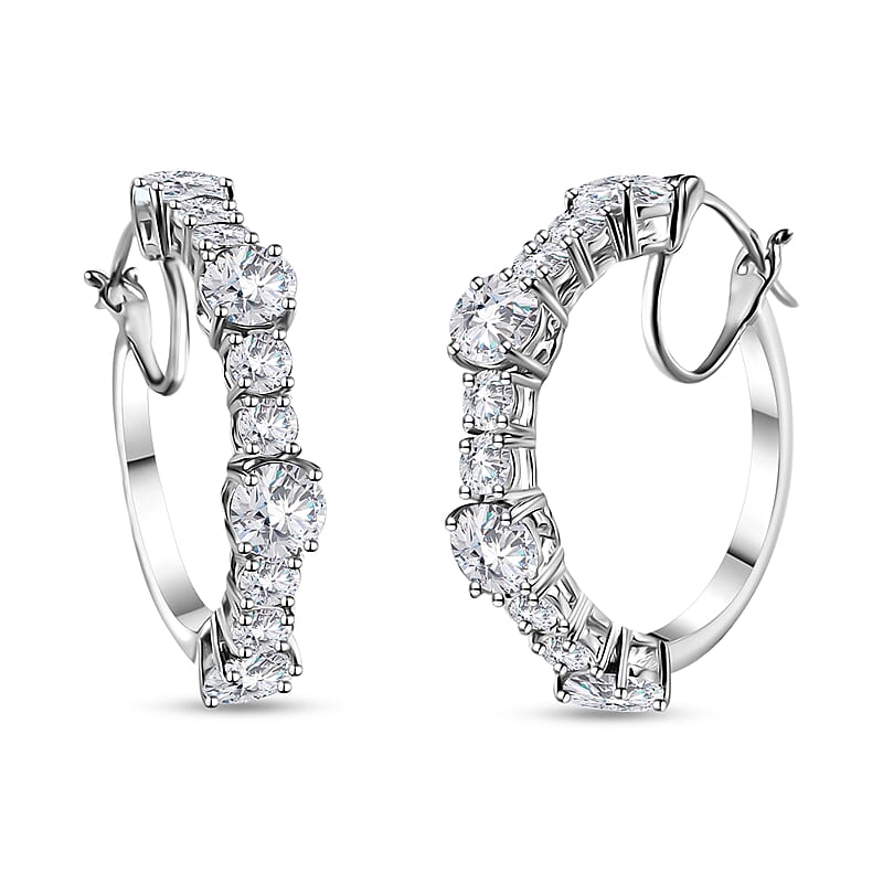 White Topaz Hoop Earrings in Platinum Over Sterling Silver 12.00 ctw