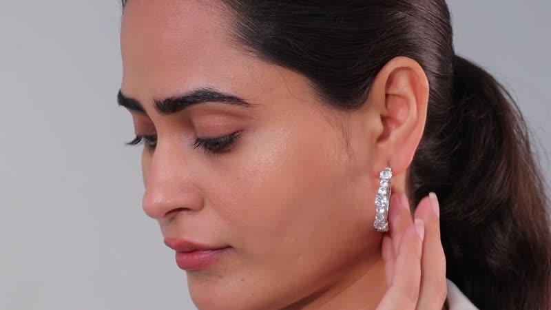 TLV White Topaz Hoop EarringS in Platinum Over Sterling Silver 12.00 ctw
