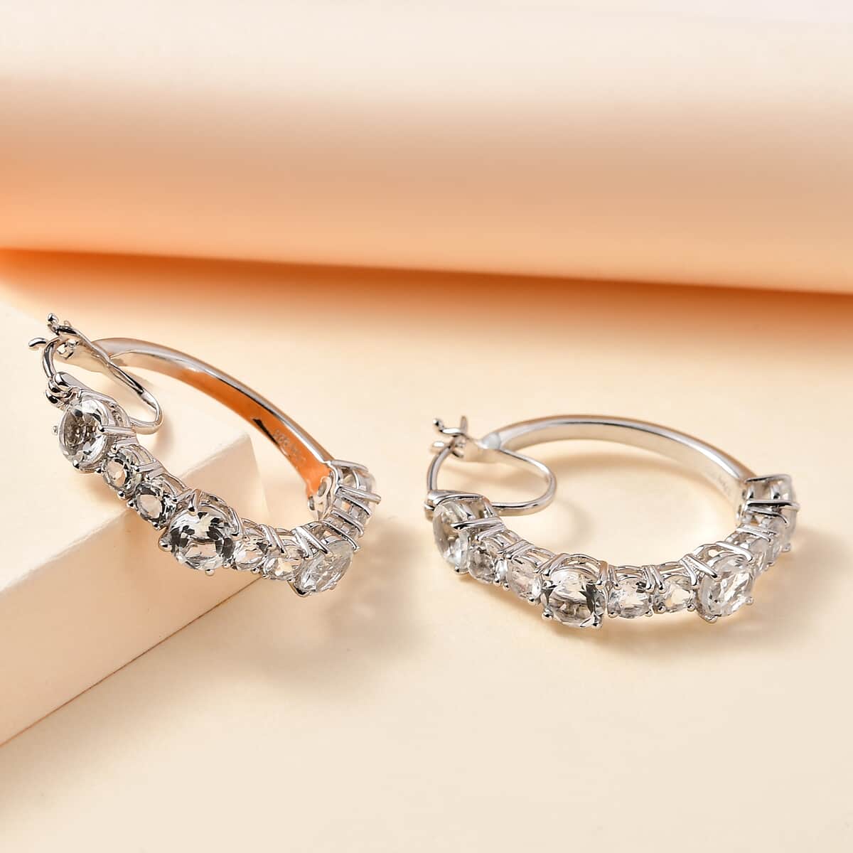 White Topaz Hoop Earrings in Platinum Over Sterling Silver 12.00 ctw image number 1