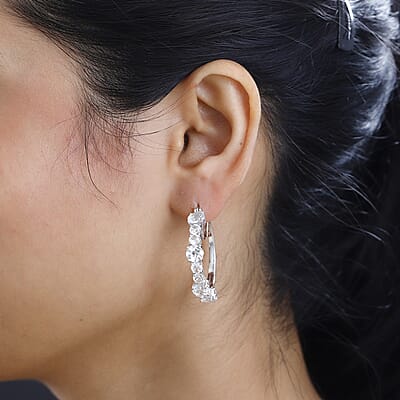 White Topaz Hoop Earrings in Platinum Over Sterling Silver 12.00 ctw