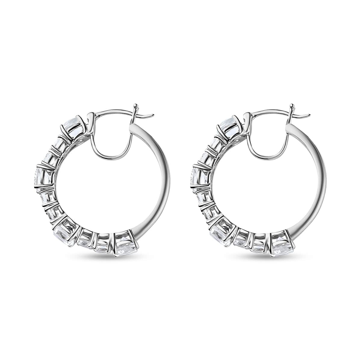 White Topaz Hoop Earrings in Platinum Over Sterling Silver 12.00 ctw image number 3