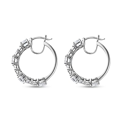 White Topaz Hoop Earrings in Platinum Over Sterling Silver 12.00 ctw